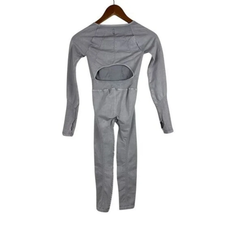 Free People Movement XS Good Karma Long‎ Sleeve Long Sleeve Jumpsuit Ice Grey